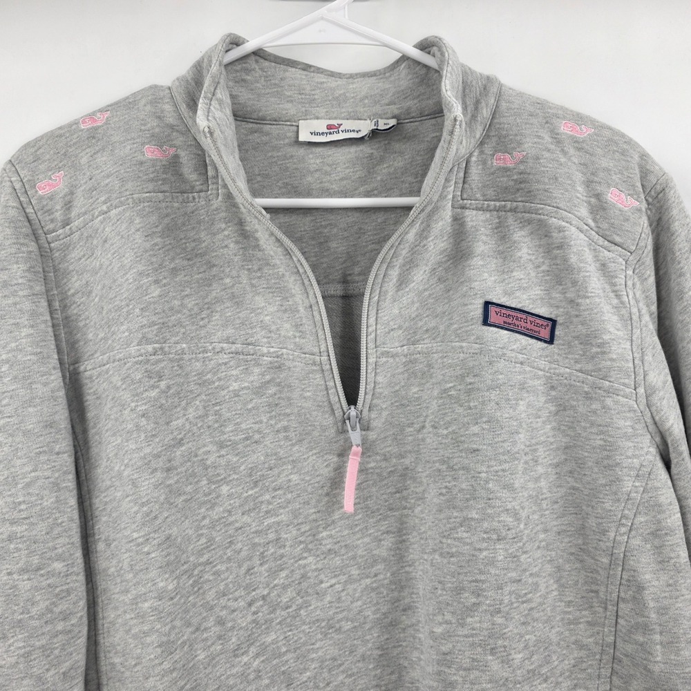 VINEYARD VINES PINK WHALES SHEP 1/4 ZIP SWEATSHIRT WOMENS XL GRAY PULLOVER BEACH - Picture 9 of 13